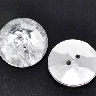 2 x Buttons Round Clear Silver Plated Faceted 25mm