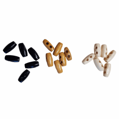 Small Wood Toggle Buttons Black, Light Coffee or Cream 6 pack