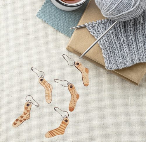 Wood Sock Pattened Stitch Markers