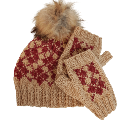 Knit Argyle Beanie and Mitts