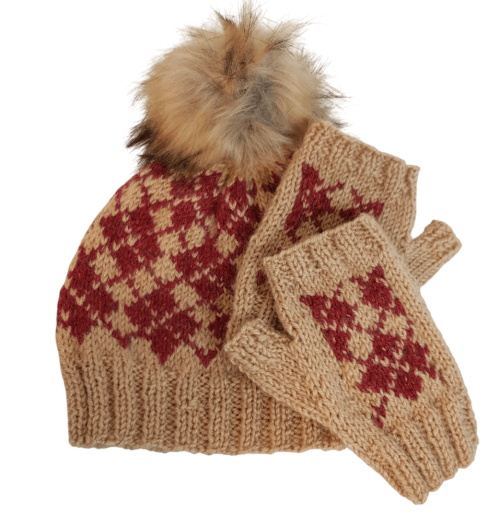 Knit Argyle Beanie and Mitts