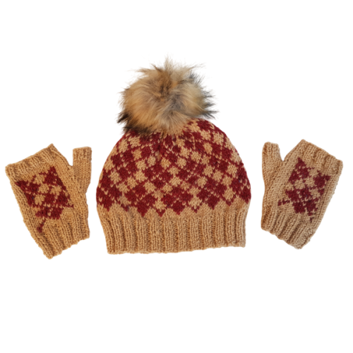 Knit Argyle Beanie and Mitts - Image 2